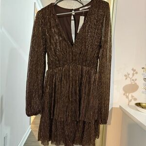 Francesca’s Metallic Brown Long Sleeve Dress